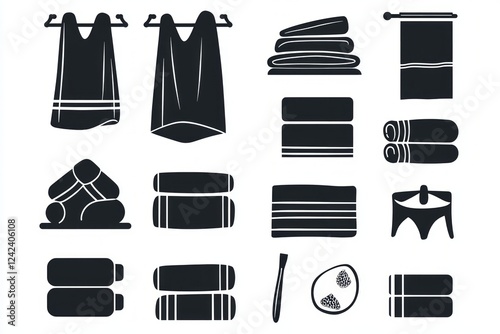Elegant Black and White Towel Icons Set for Spa and Wellness