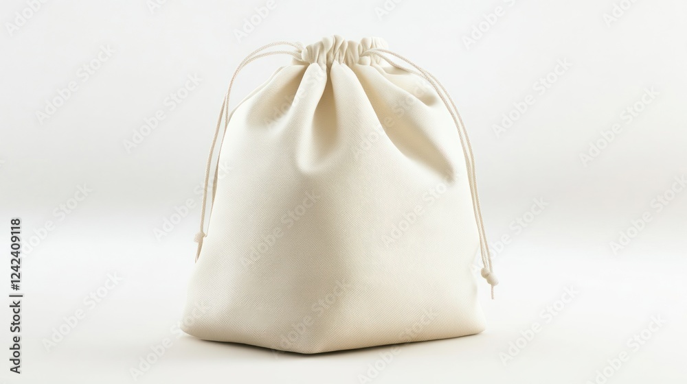 Obraz premium Cream drawstring pouch on white background.