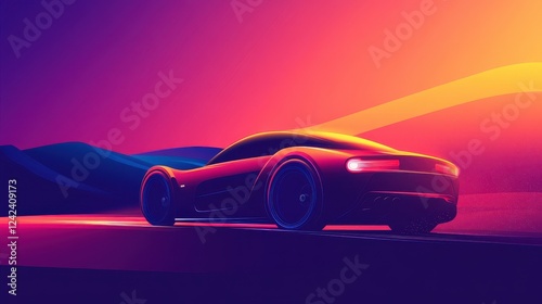 Sleek Sports Car Drives into Vibrant Sunset