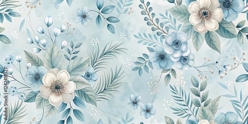 Fototapeta Naklejka Na Ścianę i Meble -  Serene Blue and White Floral Watercolor Pattern Design for Fabric and Home Decor
