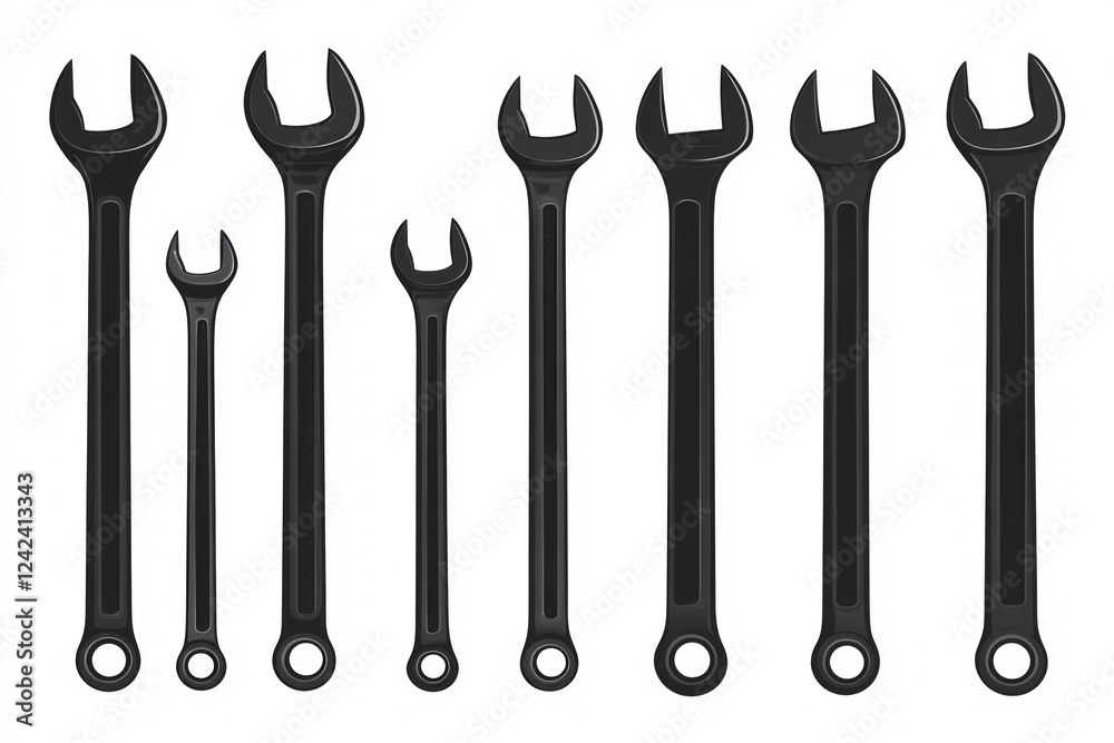 A Collection of Different Wrench Sizes. Industrial tools for all your needs. Professional quality wrenches for maintenance and repair work. A Collection of Different Wrench Sizes. Industrial tools for all your needs. Professional quality wrenches for maintenance and repair work.