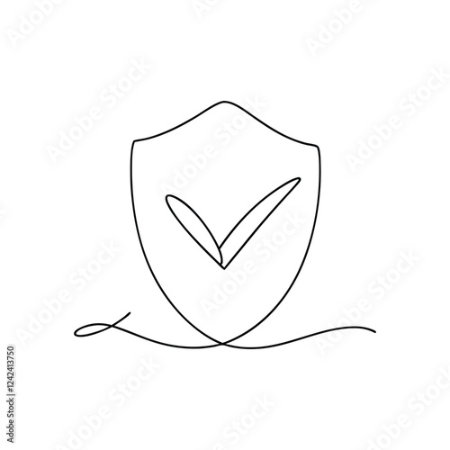 Shield Checkmark One Line Drawing