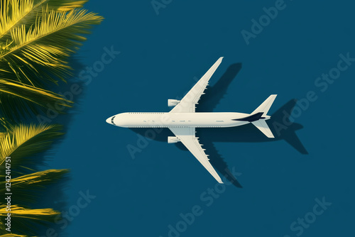 Flat lay design of a white plane isolated on a colorful background