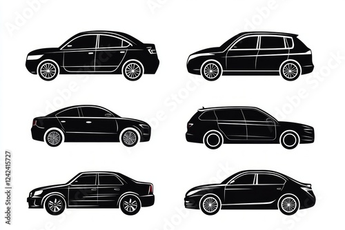 Elegant Silhouette of Various Cars - A Collection of Modern Vehicles in Profile View