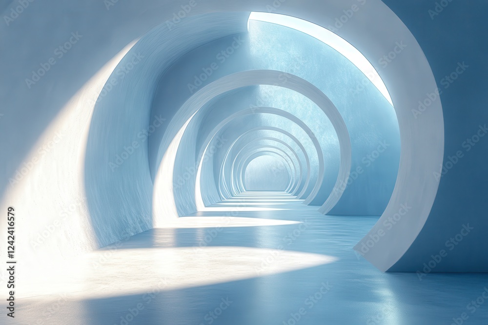 Obraz premium Serene Abstract Hallway with Curved Arches and Soft Light in a Tranquil Setting