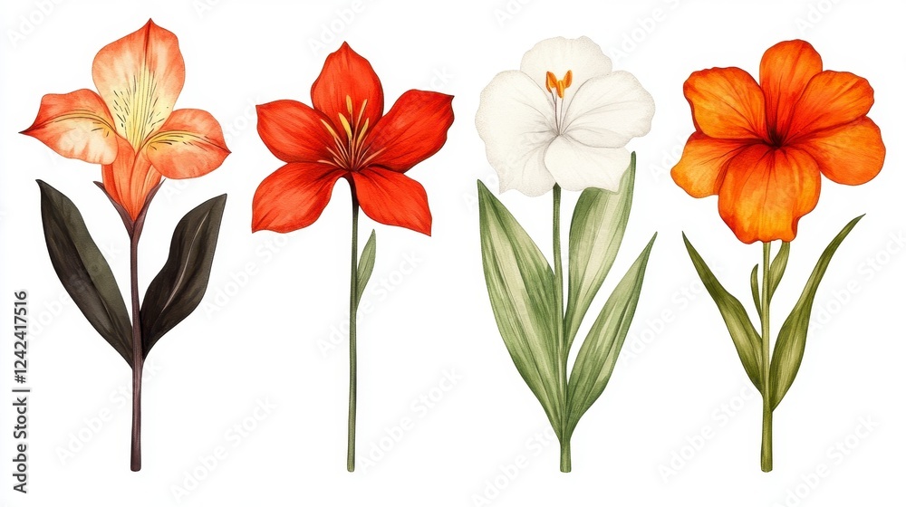 Obraz premium Vibrant Floral Collection Featuring Red and Orange Flower Designs