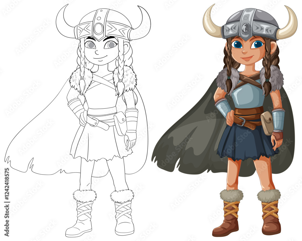 Naklejka premium Viking Warrior Girl Illustration