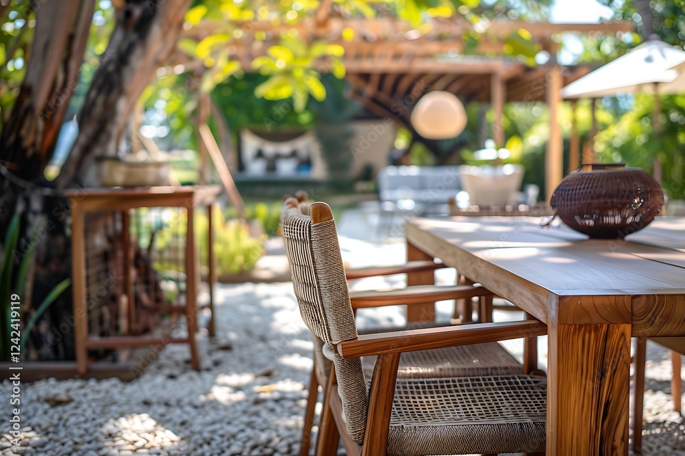 Table and chairs in the garden. Selective focus Table and chairs in the garden. Selective focus