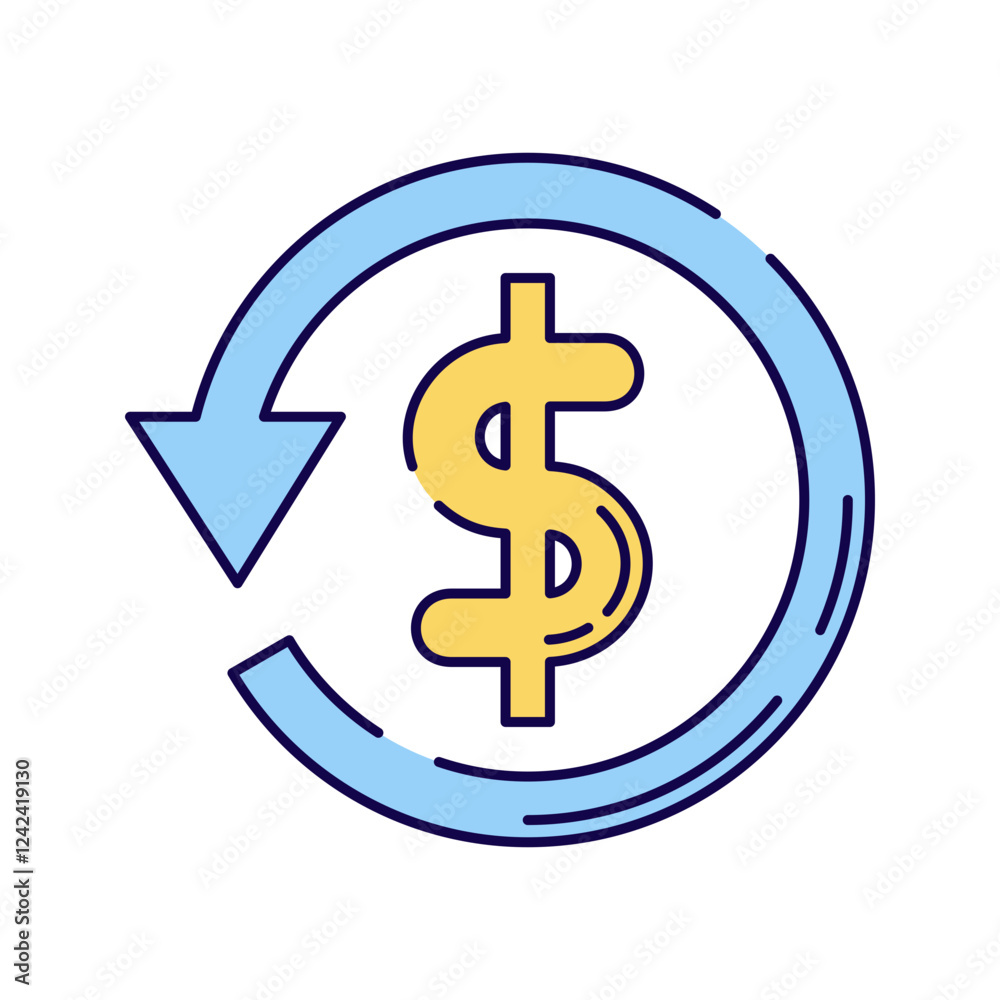 Currency Exchange Icon, A circular icon with a dollar symbol and arrows, representing money conversion. Currency Exchange Icon, A circular icon with a dollar symbol and arrows, representing money conversion.