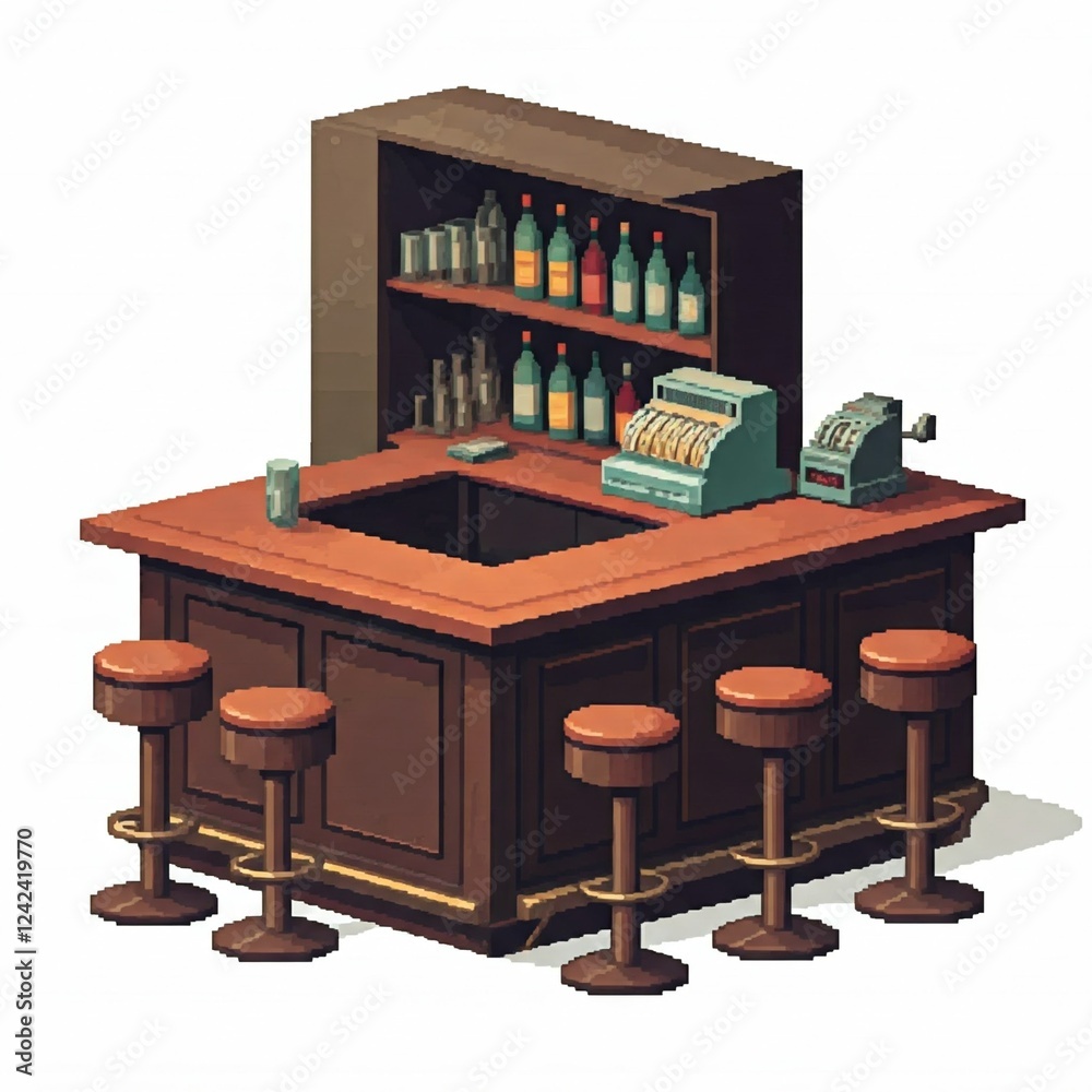 A bar counter in pixel art style. A bar counter in pixel art style.