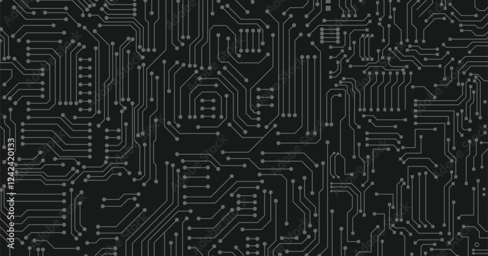 Technical vector seamless pattern with circuit board. Circuit board, technology background. Black and white vector background illustration for web, decor, graphic design Technical vector seamless pattern with circuit board. Circuit board, technology background. Black and white vector background illustration for web, decor, graphic design