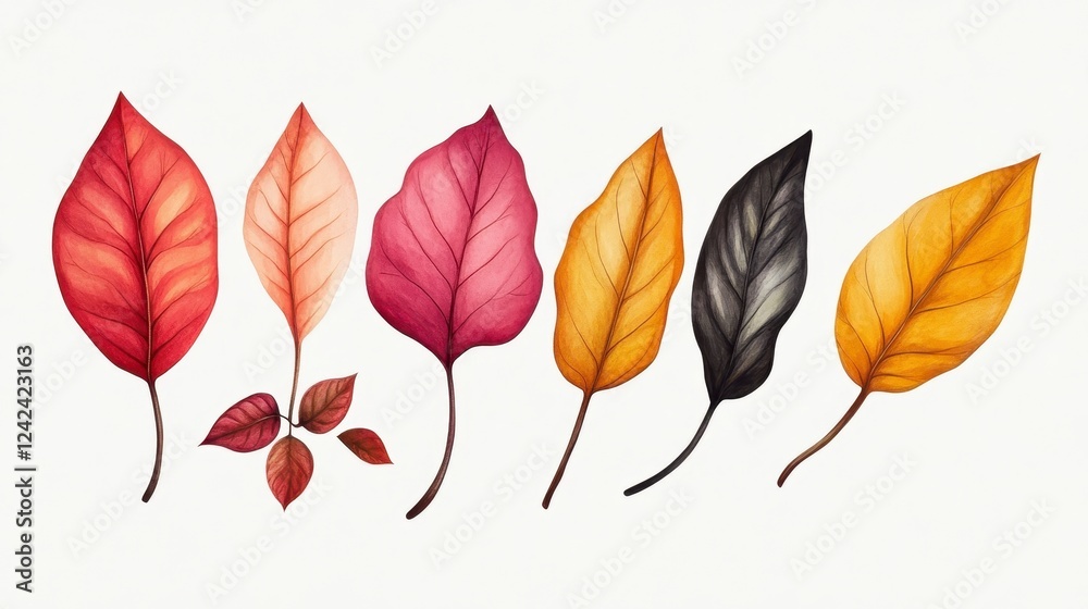 Obraz premium Colorful Autumn Leaves Collection, Hand-Drawn Natural Elements