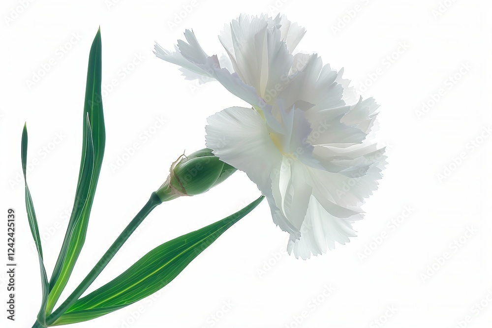 Fototapeta premium White Dianthus Isolated on White Background. Beautiful Dianthus Flower