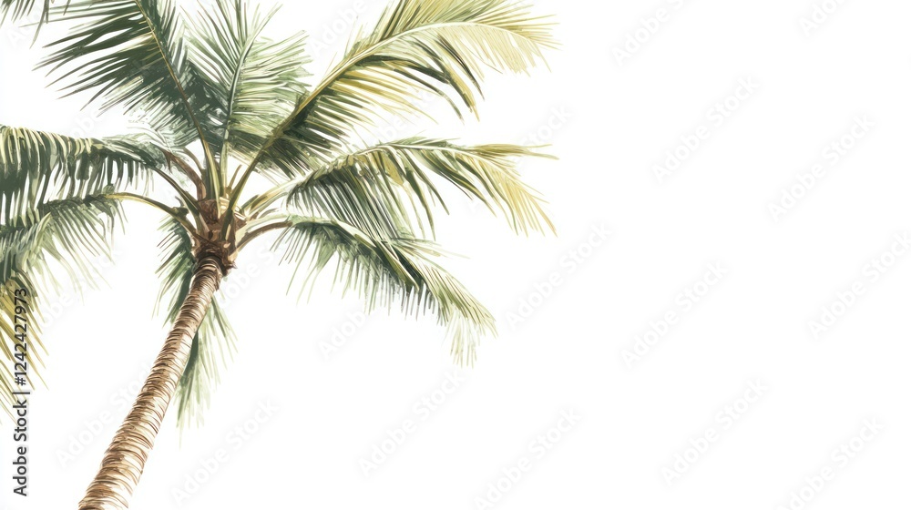 Fototapeta premium Tropical Palm Tree, Sunny Sky, Vacation Background, Travel Poster