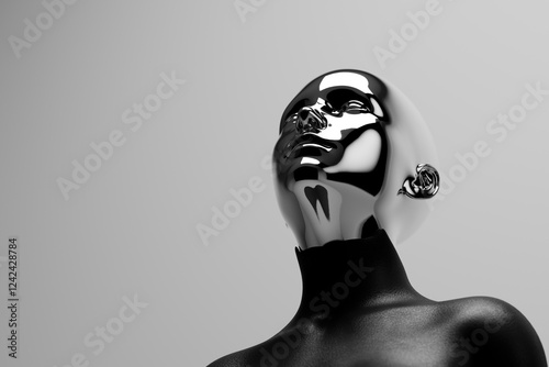 Portrait of a metallic figure with a futuristic aesthetic