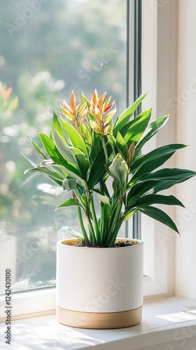 a potted clivia plant by the window in minimalist style of indoor plants