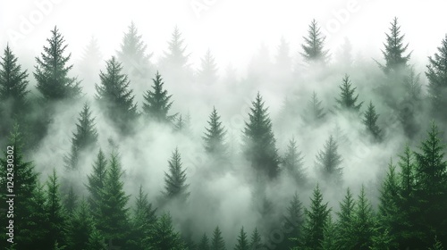 Mysterious Forest Enveloped in Gentle Fog with Tall Majestic Trees Creating an Enchanting and Tranquil Atmosphere Ideal for Nature Lovers and Outdoor Enthusiasts Seeking Serenity