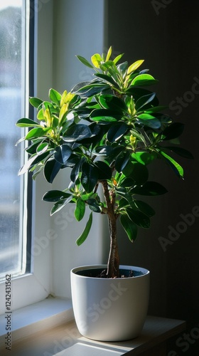 a potted ixora plant by the window in minimalist style of indoor plants