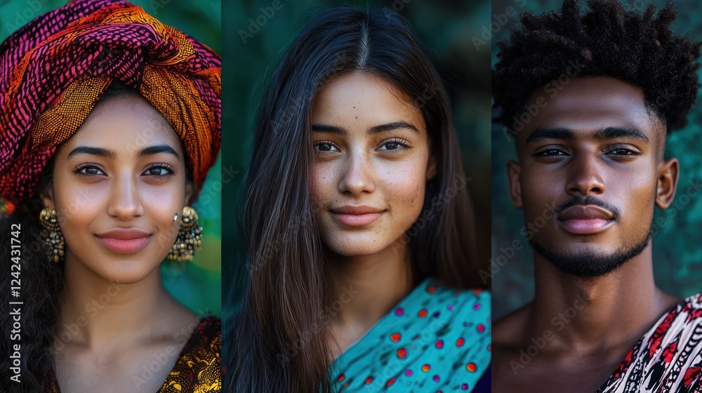 Diverse Portraits of Young Adults in Vibrant Traditional Attire Diverse Portraits of Young Adults in Vibrant Traditional Attire