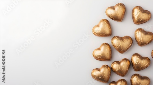 Wallpaper Mural Golden Heart-Shaped Chocolates Arranged on a Light Background Torontodigital.ca