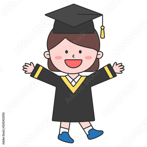 졸업식 만세 여자아이 일러스트