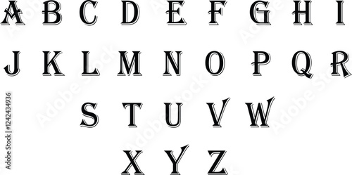 Set of complete Scrabble capital letters English alphabet icons in trendy black flat styles. Education signs pictogram vectors illustration isolated on transparent background.