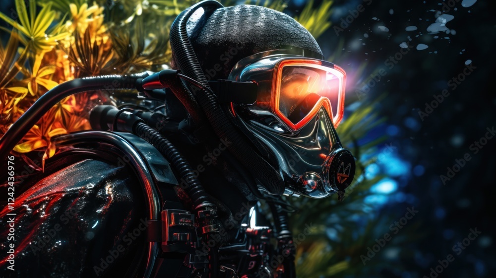 Diver in Advanced Suit Explores Vibrant Coral Reef Ecosystem Diver in Advanced Suit Explores Vibrant Coral Reef Ecosystem