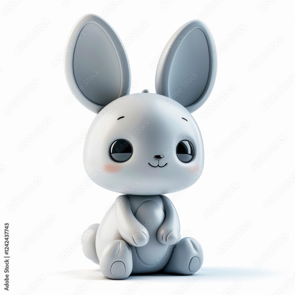 Obraz premium Cute Cartoon Bunny Character Sitting with Big Ears and Smiling Face
