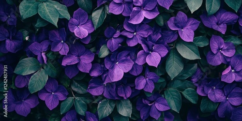 A close-up of the vibrant purple flowers and lush green leaves on a backyard rose bush.