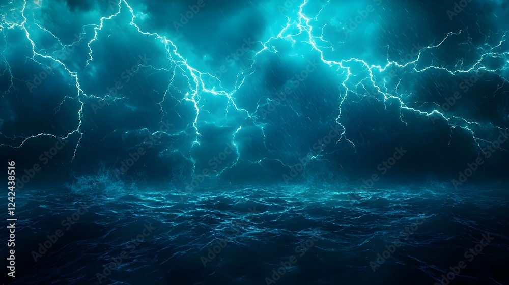 Fototapeta premium Abstract Blue Lightning Storm Night Sky