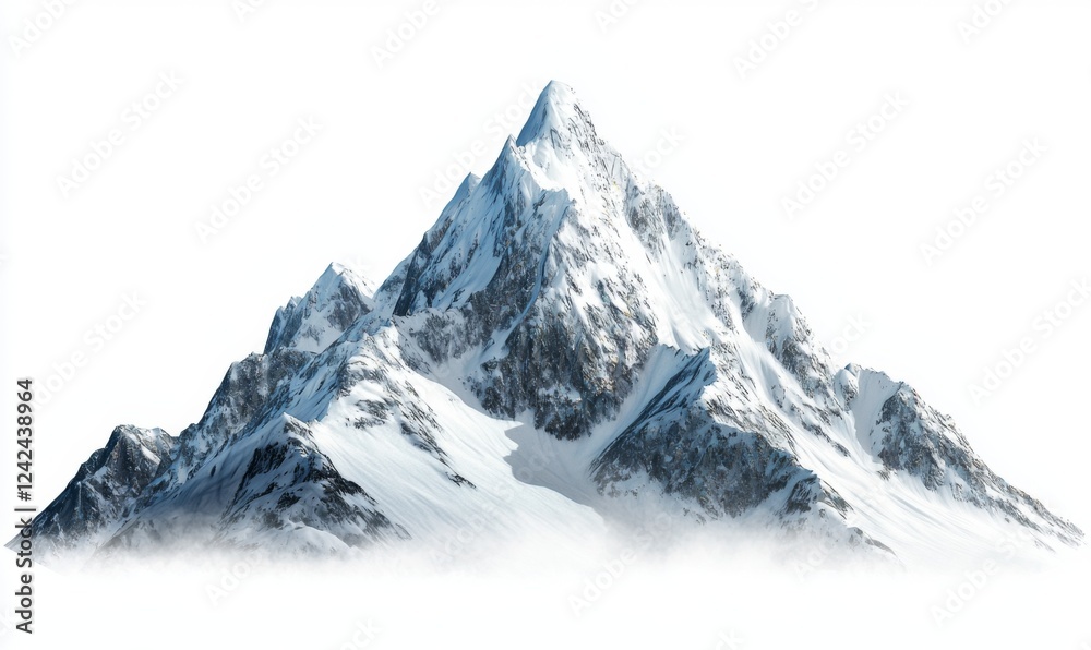 Obraz premium Majestic Snow-Capped Mountain Peak Surrounded by Soft White Clouds in a Serene Arctic Landscape