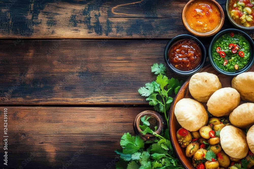 a plate filled with crispy pani puri on the wooden table a plate filled with crispy pani puri on the wooden table