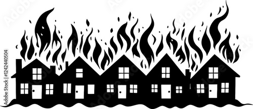 House on fire silhouette