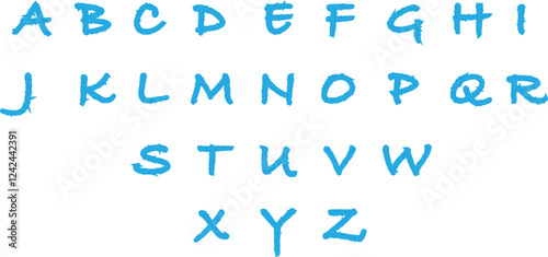 Set of complete Scrabble capital letters English alphabet icons in trendy blue colors flat styles. Education signs pictogram vectors illustration isolated on transparent background.