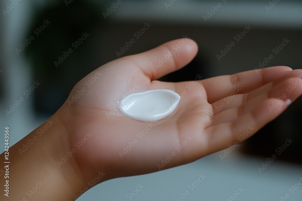 Close-up of a Hand Holding a Small Amount of White Cream Close-up of a Hand Holding a Small Amount of White Cream