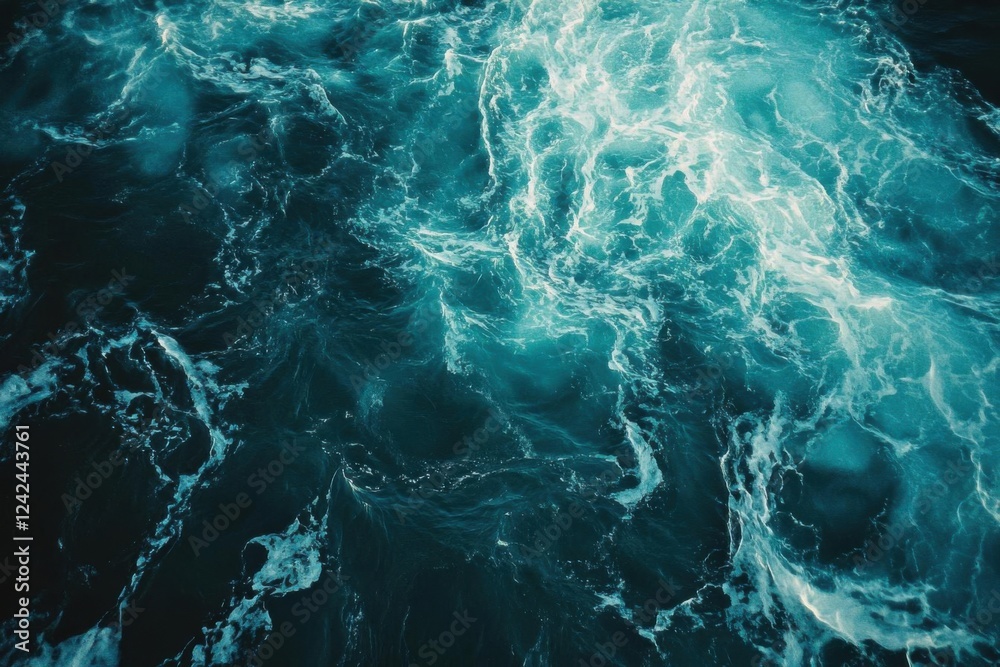 Deep Ocean Waves Crashing and Foaming with Whitecaps, Creating a Dramatic Seascape. Nautical Theme.