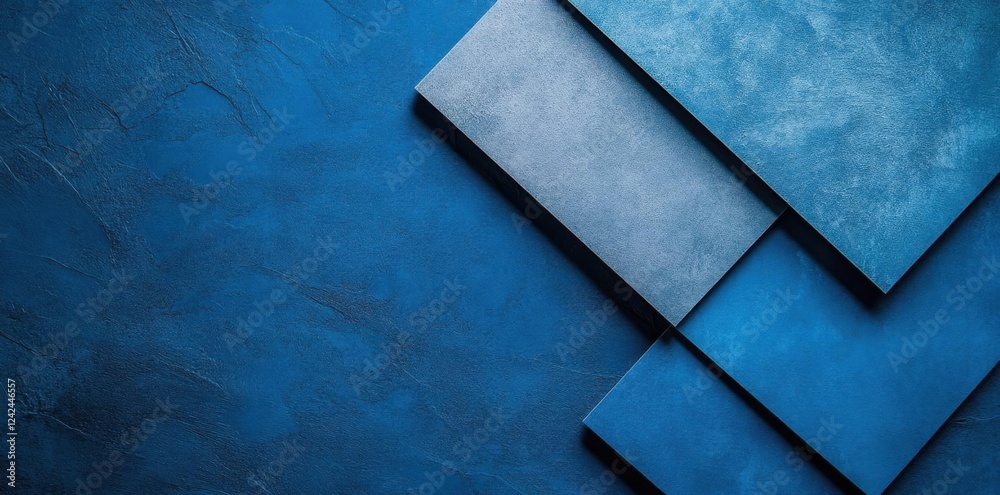 Fototapeta premium Blue Square Tiles Layered on Textured Background, Minimalist Design Theme