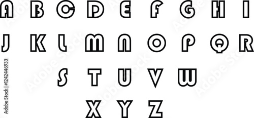 Set of complete Scrabble capital letters English alphabet icons in trendy black linear styles. Education signs pictogram vectors illustration isolated on transparent background.