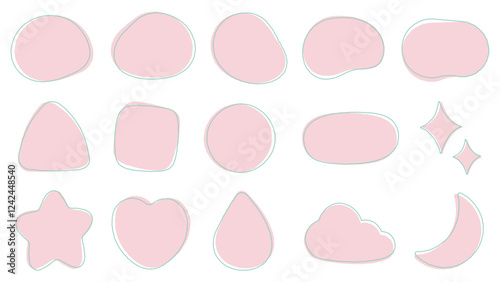 ピンクのゆるくてかわいいシェイプイラストセット