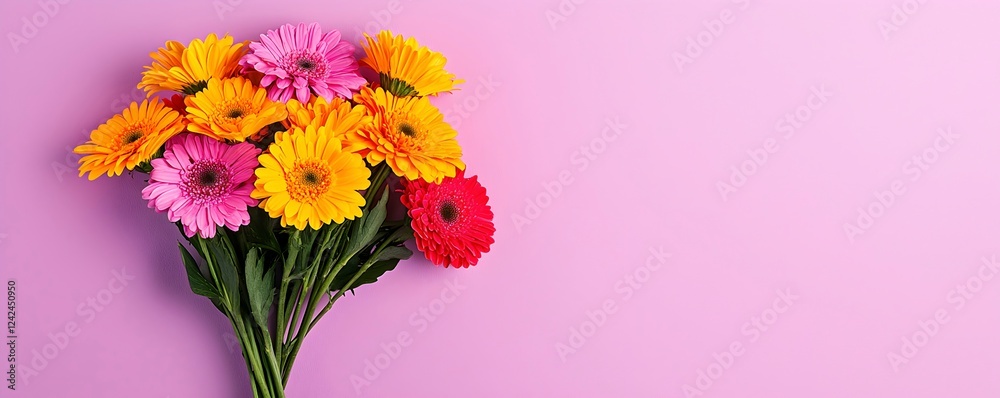 Obraz premium Bright Colorful Gerbera Daisies Bouquet on Pink Background