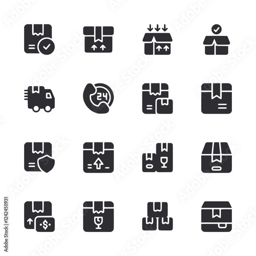 A set of black and white icons for shipping and delivery