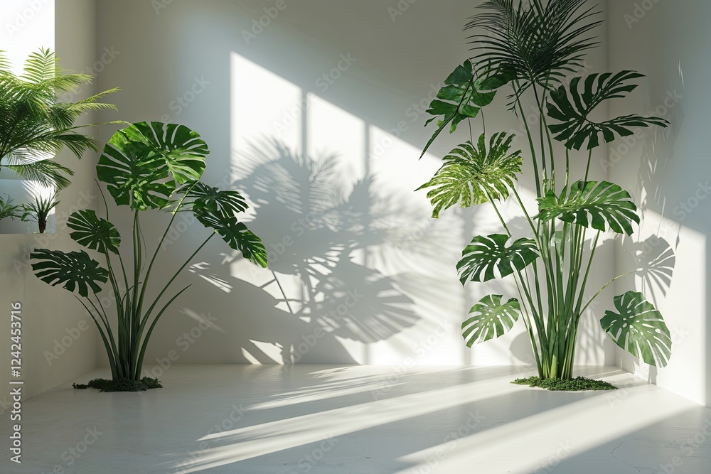Fototapeta premium Jungle Leaves Artistic Shadows in Bright Minimalist Decor