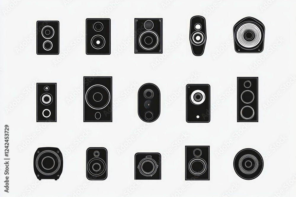 Elegant Black and White Speaker Illustrations for Sound Systems and Audiophiles