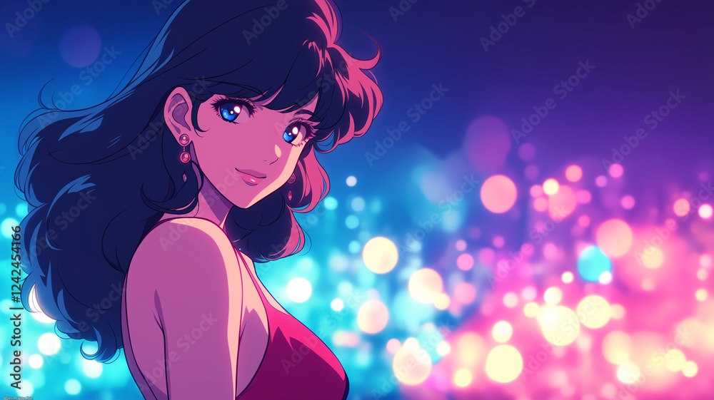 ナイトシティとエレガントな美女|アニメ風のスタイリッシュポートレート ナイトシティとエレガントな美女|アニメ風のスタイリッシュポートレート