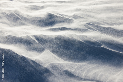 Wind-Blown Snow Over Frozen Surface