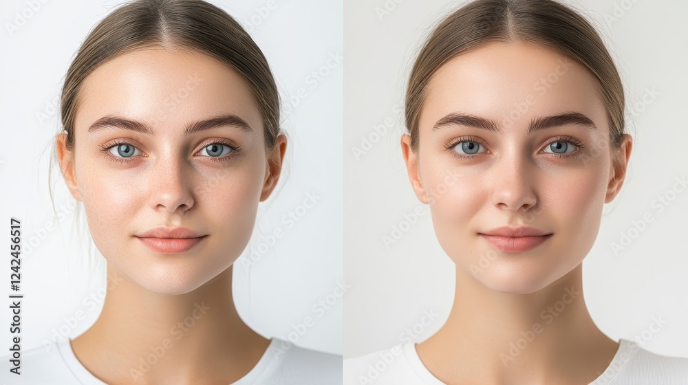 Before After Young Woman Aesthetic Facelift., Before After Young Woman Aesthetic Facelift.,