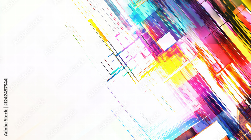 Colorful abstract geometric shapes create vibrant grid pattern, showcasing dynamic lines and bright hues that evoke energy and creativity Colorful abstract geometric shapes create vibrant grid pattern, showcasing dynamic lines and bright hues that evoke energy and creativity
