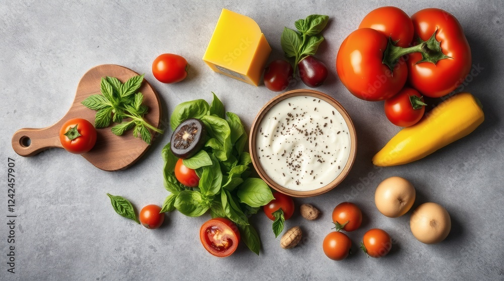 Fresh Ingredients and Creamy Dip Fresh Ingredients and Creamy Dip
