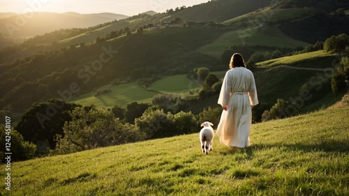 jesus and the sheep walk together, stock footage