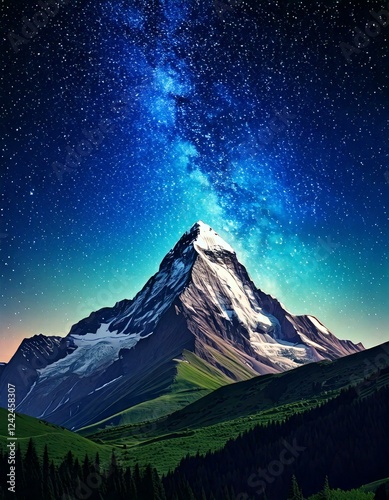 mountain peak with a clear, starry night sky 